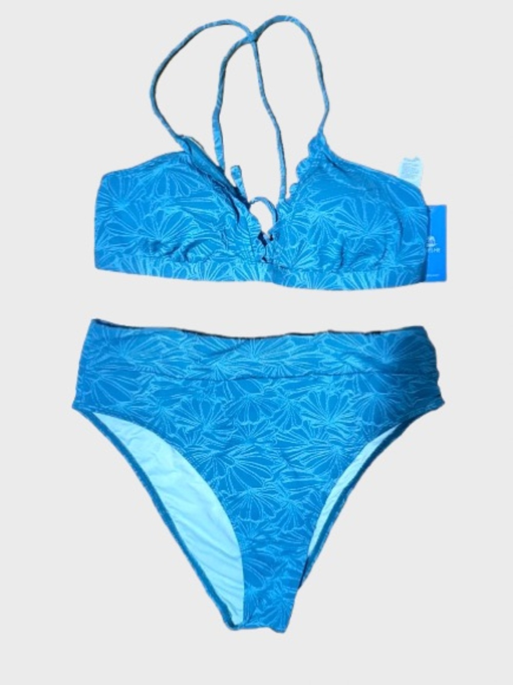 Cupshe Teal Floral Textured Two-Piece Bikini